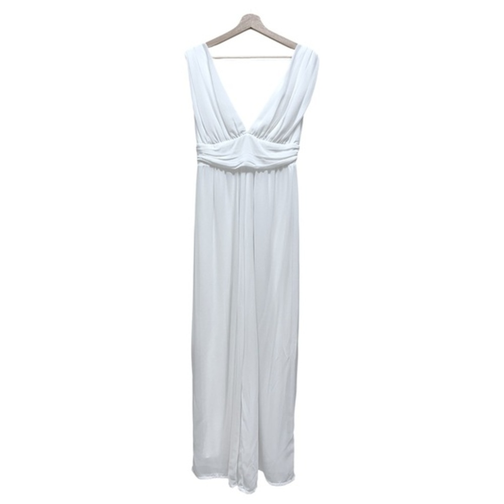 Lulus Medium White Romper Jumpsuit Full Wide Palazzo‎ Flowy Goddess Glam Leia